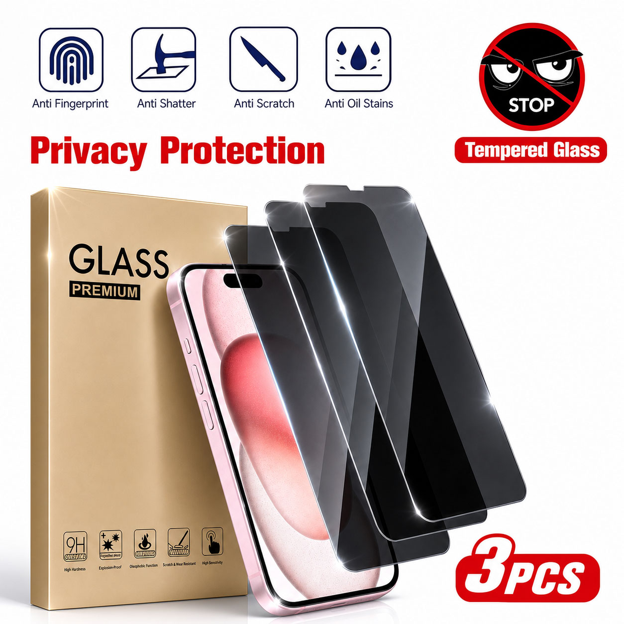 Anti Spy Privacy Glass Case - 3 pezzi di protezione per la