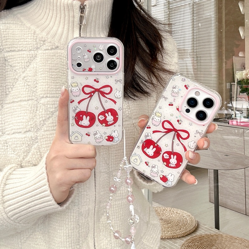 Cute Cartoon Wrist Strap Silicone Case - Custodia per telefono scintillante con simpatico