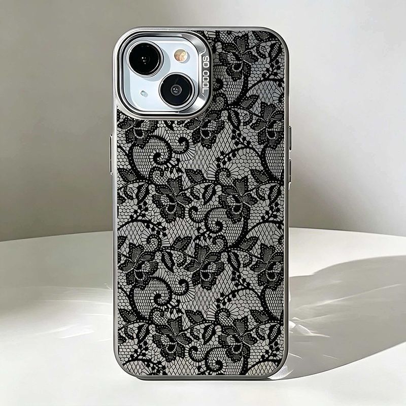 Vintage Floral Pattern Soft Case - Custodia per telefono vintage nera in