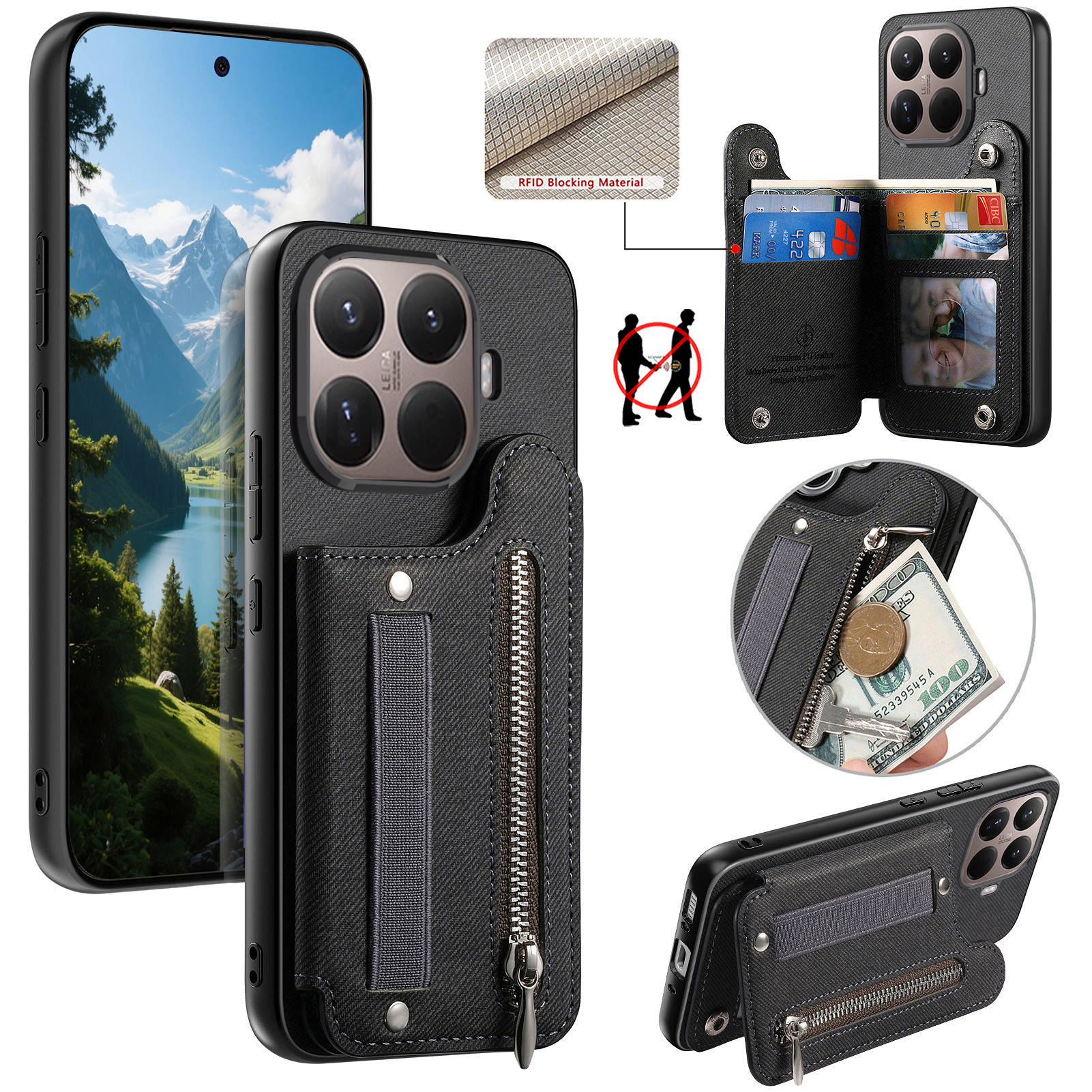 Leather Wallet Card Holder Phone Cover - Custodia Protettiva Antiurto in Pelle con